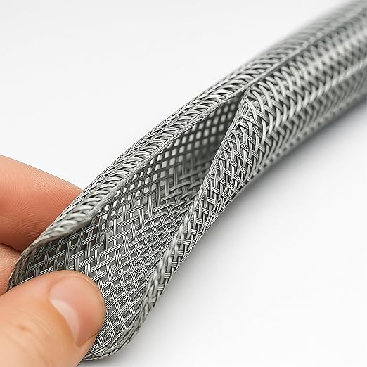 Electriduct 3/8" Hook Self Closing Sleeve Braid Wrap Around Sleeving Flame Retardant Flexible Mesh Cord Cover Cable Protector Wire Organizer - 50 Feet - Gray