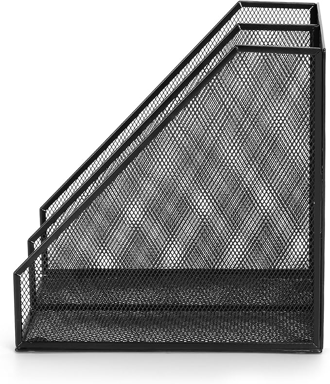 Carperipher Metal Mesh Magazine File Holder, 2 Pcs Desk Document Organizer, 2 Compartments Desk Organizers, Mesh Desktop Organizer and Storage, Black