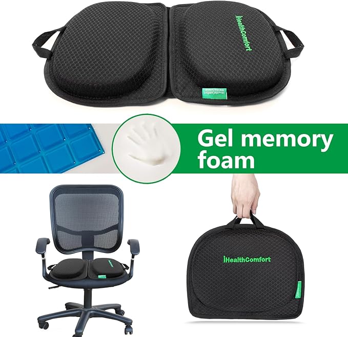 Small Travel Seat Cushion Cooling Gel & Memory Foam Portable Foldable Seat Pad for Airplane, Car, Office, Stadium Orthopedic Butt Pain Relief Pillow, 2-in-1 Design for Kids & Adults