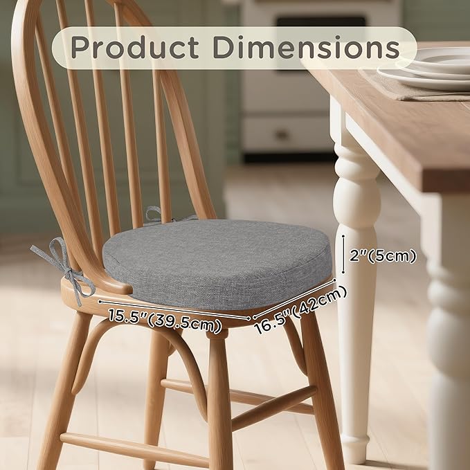 Windsor Chair Cushions for Dining Chairs 1 Pack Non Slip Kitchen Seat Cushion with Ties and Washable Covers Indoor Comfortable Seat Pad with Thick Foam 16.5" x 15.5" x 2" Light Grey