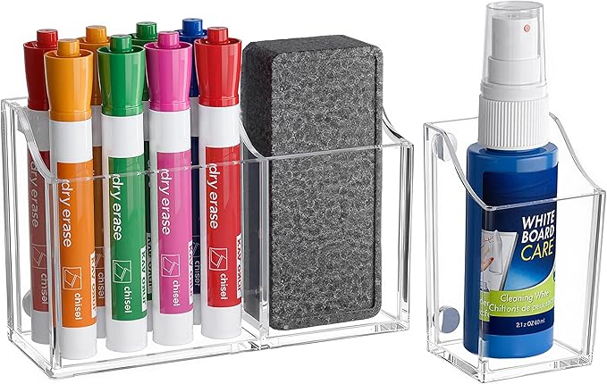 HBlife Magnetic Dry Erase Marker Holder Set for Whiteboard, Non-slip Magnet Acrylic Pen Pencil Holder for Refrigerator Fridge, Locker Organizer Accessories for School Classroom Office Home