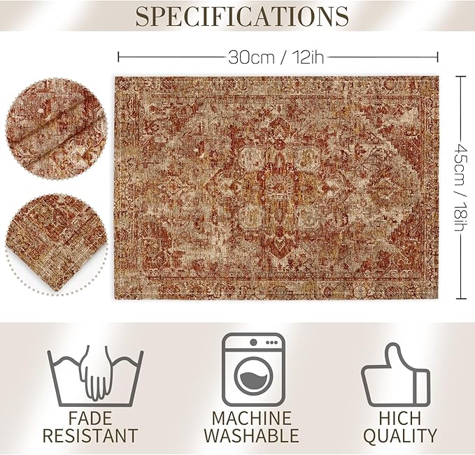 Boho Style Red Placemats Set of 4,Vintage Elegant Farmhouse Table Center Linen Decor,12x18 Inch Country Rustic Farmhouse Magical Fall Table Mats for Party Kitchen Dining Decoration