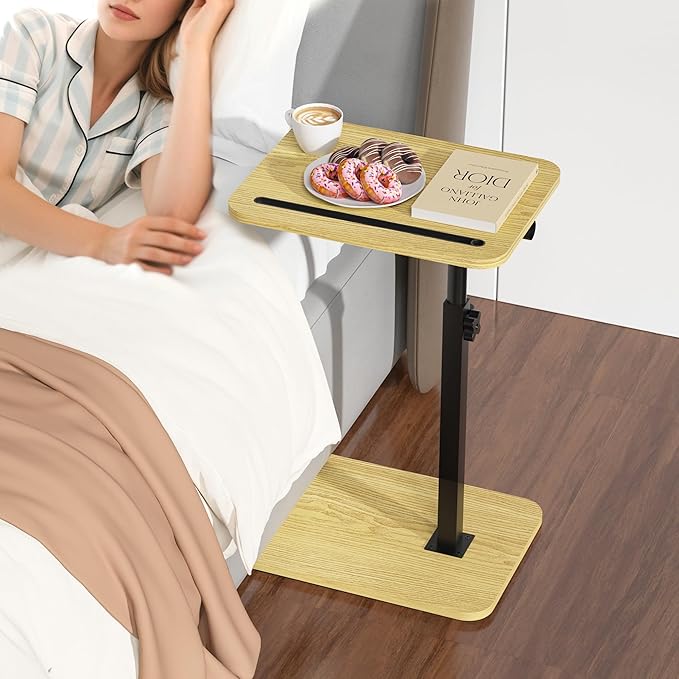 TV Tray Side Table for Sofa - 360° Swivel Adjustable Height Rotating Couch Table C Table End Table Laptop Desk with Phone & Tablet Slot, Perfect for Eating Working Reading, Fits Small Spaces