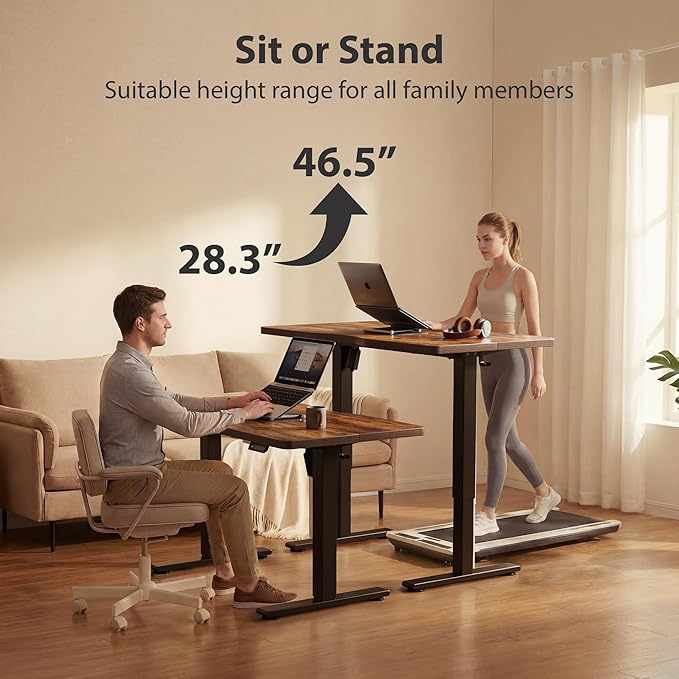 Cubiker Standing Desk, 63x28 Inches Sit Stand Home Office Desk, Electric Stand up Desk, Adjustable Desk with Splice Board, Black Frame/Rustic Brown Top