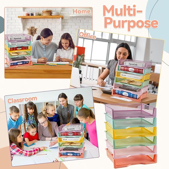 gisgfim 6 Pcs Turn in Trays Classroom Pastel Paper Tray for Classroom Organization and Storage Stackable Plastic Book Baskets Turn in Bins Teacher Organizers for Library Drawers School Office Desk