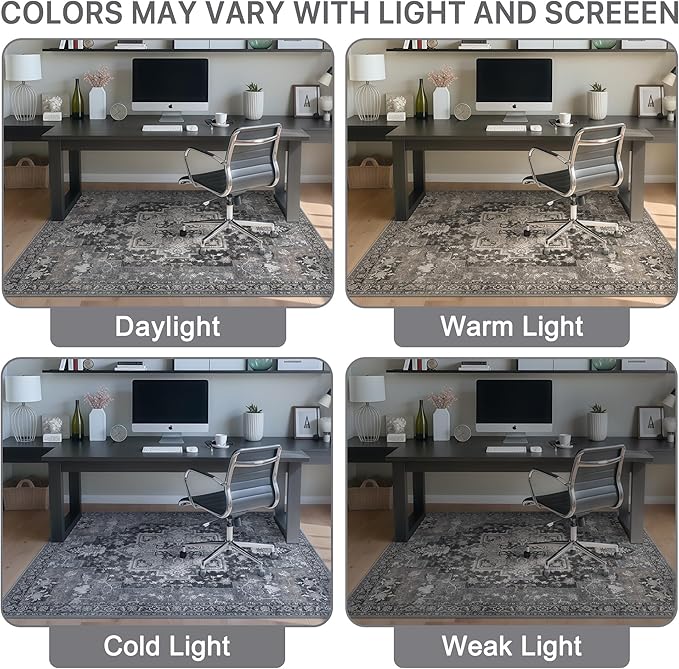 48"x60" Office Chair Mat for Hardwood Tile Floor, Under Desk Carpet Protector for Rolling Computer Chair Mat, Machine Washable Area Rug, Anti-Slip 1/5" Thick Low Pile Thin Vinyl Floor Mat, Black