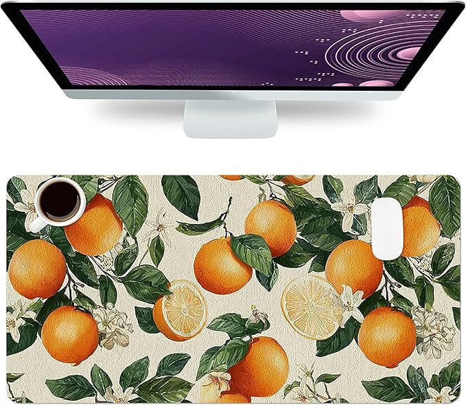 Orange Tree Mouse Pad PU Leather Daisy Desk Mat Large Waterproof Gaming Pad Non-Slip Keyboard Mouse Pad Writing Pad for Gamer Office&Home
