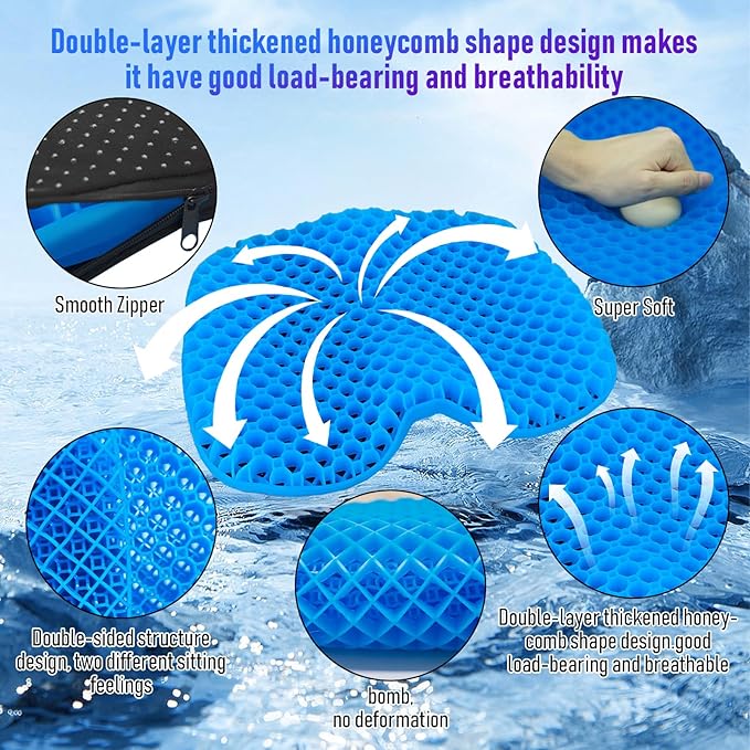 Kayak Seat Cushion, Thicken Anti Slip Waterproof Gel Kayak Seat, Portable Canoe Rowing Rubber Dinghy Pad for Stadium Sit in Kayak Inflatable Fishing Kayak Canoe Kayak Accessories