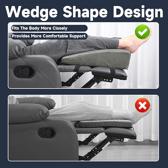 MABOZOO Wedge Recliner Leg Pillow, Foam Extra Large Foot Rest Cushion with Adjustable Straps, Recliner Footrest Extender Leg Elevation Pillow Wedge Pillow for Recliner, Bed, Sofa, Couch (Gray)
