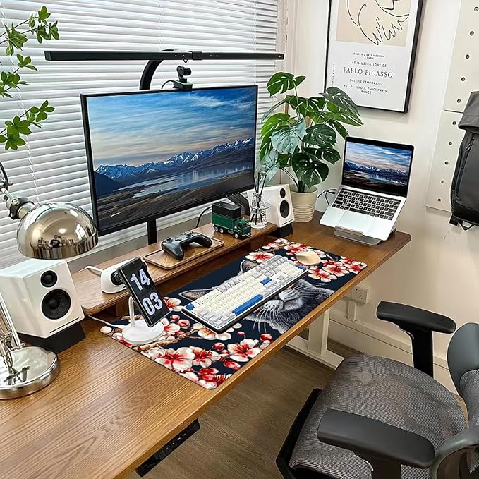 Desk Mat Mouse Pad Gaming Desk Pad XL Large Mouse Mat Office Decor Accessories (Glasses cat)