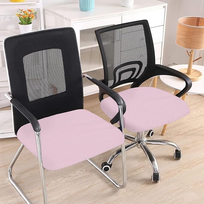 Smiry Stretch Jacquard Office Computer Chair Seat Covers, Removable Washable Anti-dust Desk Chair Seat Cushion Protectors - Pink