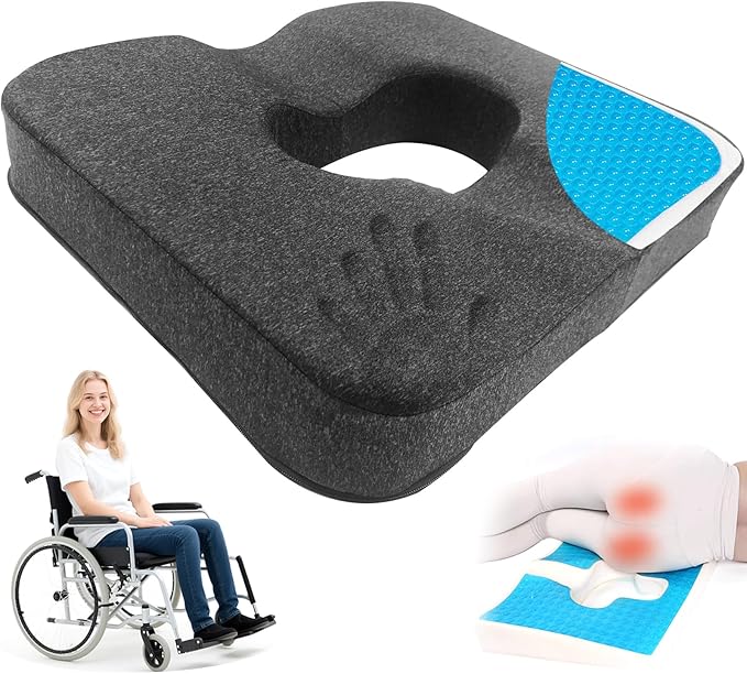Gel & Memory Foam Wheelchair Seat Cushion,Donut Pillow for tailbone pain relief,Bed Sore Cushions for Butt,Pressure Relief,Sciatica,Coccyx,hemorrhoid Pillow,Cushion for Office Chair & Desk（GRAY）