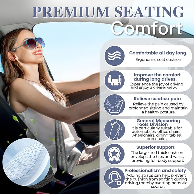 Memory Foam Seat Cushion for Sciatica & Back Pain Relief - Ergonomic Chair Pad with Adjustable Strap & Supportive Comfort Cover, Non-Slip for Car, Truck, Office Chair -Purple