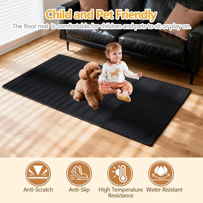Office Chair Mat for Hardwood Floor, 36"x48" Non-Slip Floor Protector Heavy Duty Computer Desk Rolling Chair Mat for Home & Office - Black