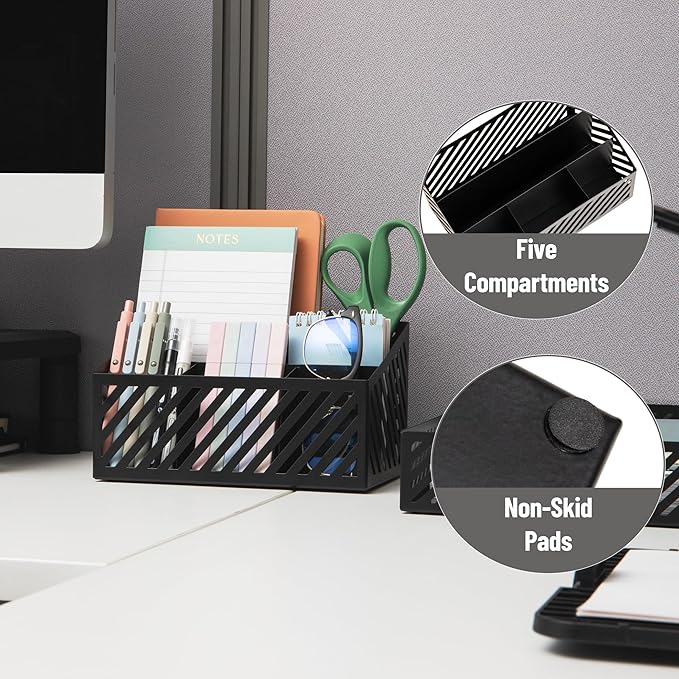 Mind Reader Desktop Organizer and Mail Sorter, Five Compartments, Office Supplies and Accessories, Metal, Black