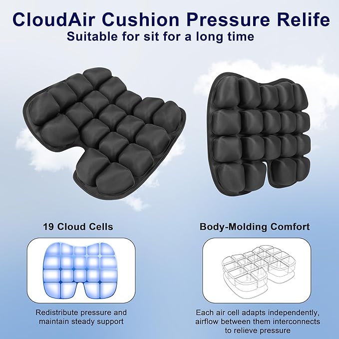 Upgrade Travel Seat Cushion for Airplane,Portable&Adjustable Air Seat Cushion,Coccyx Tailbone Pain Relief Chair Pad,Inflatable Cushion for Wheelchair, Travel,Driving,Office Work (Butterfly)