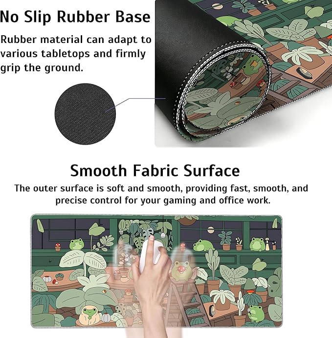 Cute Frog Mouse Pad,35.4 x 15.7 Inch Large Mouse Mat Non-Slip Rubber Stitched Edges for Writing Desk,Office,Home,Laptop