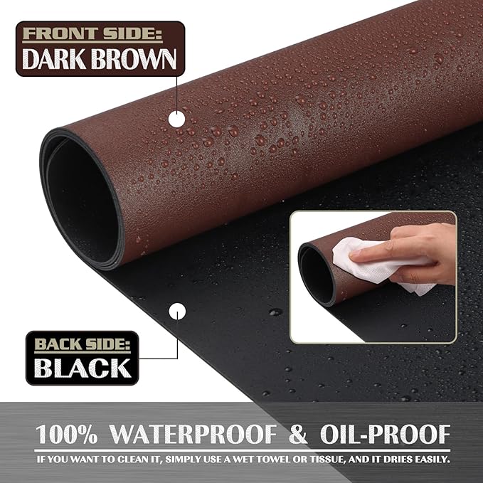K KNODEL Large Office Leather Desk Mat, Mouse and Keyboard Pad, Computer and Laptop Mat, Desktop Protector and Cover, Writing Pad and Blotter (35.4"x17", Dark Brown)