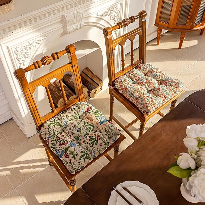 vctops Farmhouse Floral Print Chair Cushions with Ties U-Shaped Soft Comfortable Chair Pads Non Slip Seat Cushions for Indoor Dining Room and Kitchen Chairs (Flower G,16"x16")
