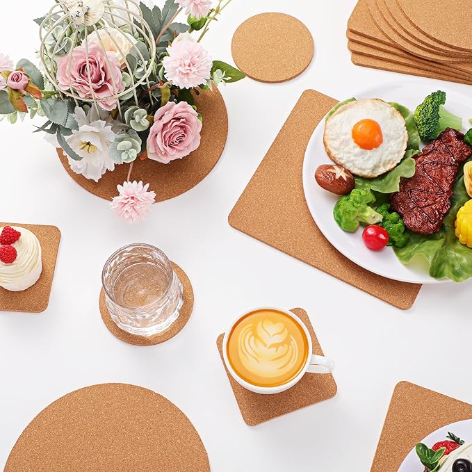 Boao 16 Pack Cork Trivet Set for Hot Dishes, 4 Sizes Wooden Round Rectangle Cork Coasters, Hot Pot Holder for Countertop, Heat Resistant Placemats for Pots and Pans, Pads for Home Restaurant Table