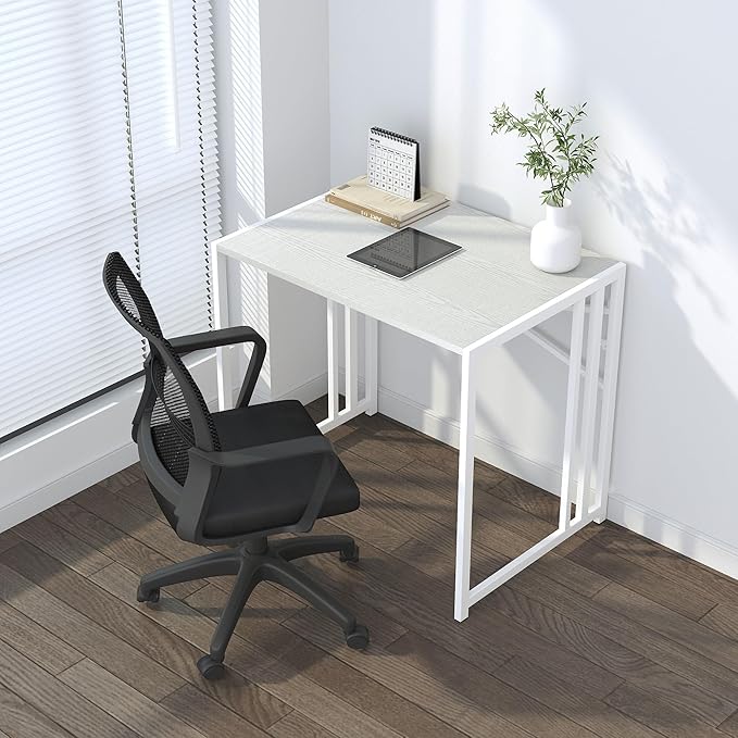 Lutown-Teen Small Folding Desk 32 inch, No Assembly Required Small Office Desk, Writing Gaming Computer Camping Desk, White