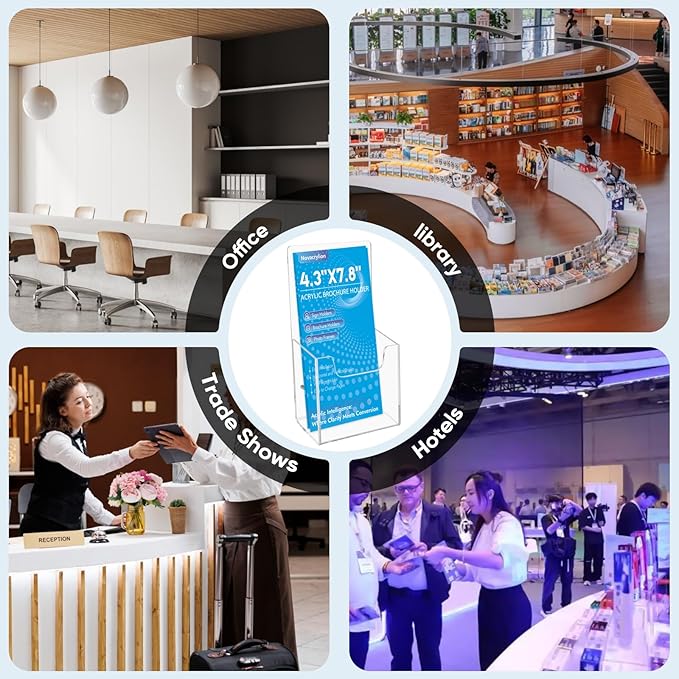 Acrylic Brochure Holder Wall Mount or Countertop Display Stand – Clear Pamphlet & Literature Organizer Fits Trifold Flyers, Menus, Leaflets for Office, Shop, Hotel, Classroom, Reception Desks (4 Pack, 4.3 x 7.8 inch)