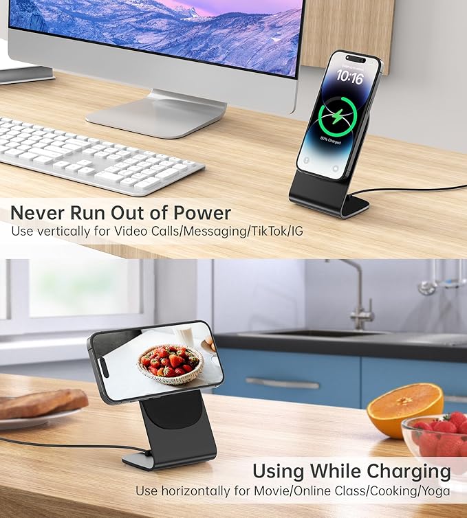 Magnetic Wireless Charger for iPhone 17/16/15/14/13/12 - Mag Charger+20W USB C Adapter, Fast Wireless Charging Stand/Pad with 5ft Cable for iPhone Pro Max Plus Mini 17e Air, Black