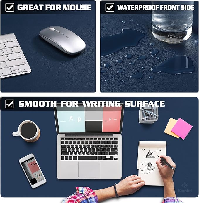 K KNODEL Non-Slip Desk Mat, Desk Pad, Desk Blotter, Desktop Mat for Desk, Large Desk Protector, Office Computer and Laptop Mat for Desk (31.5"x15.7", Dark Blue)