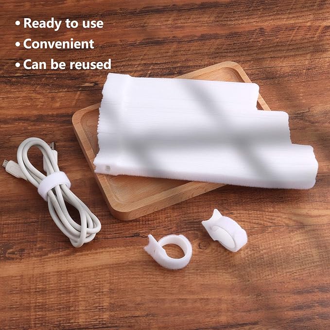 60pcs Fastening Microfiber Cloth Cable Ties Wire Management (6/7/8 Inch, White)