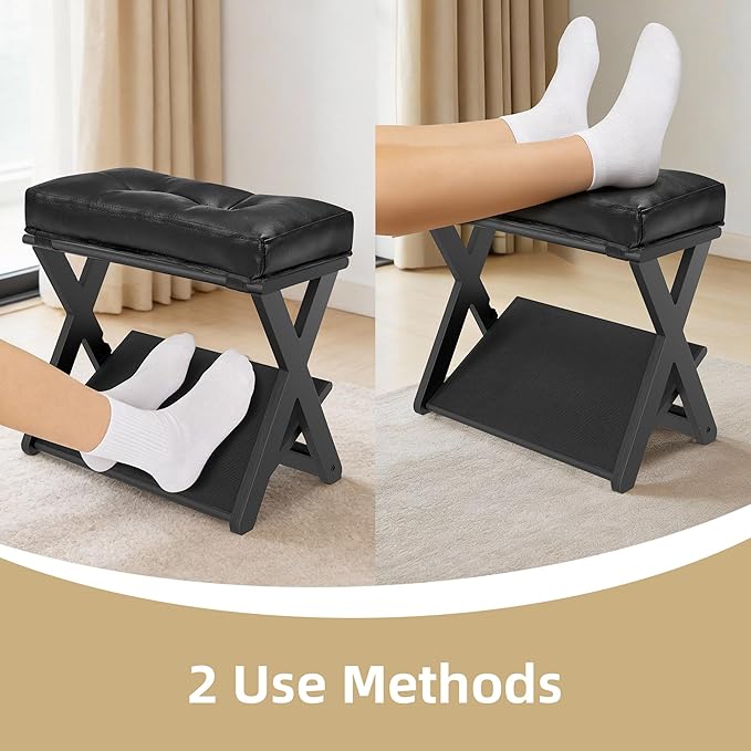 HOMELTSTBO Adjustable Foot Rest for Under Desk, Wooden Double Step Desk Footrest with 3 Height Options & Non-Slip EVA Surface, Ergonomic Foot Stool Under Desk,Enhances Posture,Home Office-Black