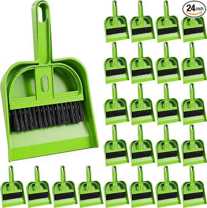 Thenshop 24 Set Mini Dustpan and Brush Set Small Hand Broom and Dustpan Bulk, Compact Cleaning Kit for Office Desk Keyboard Tabletop Countertop Car Pet Messes Indoor Outdoor Party Favors, Candy Green