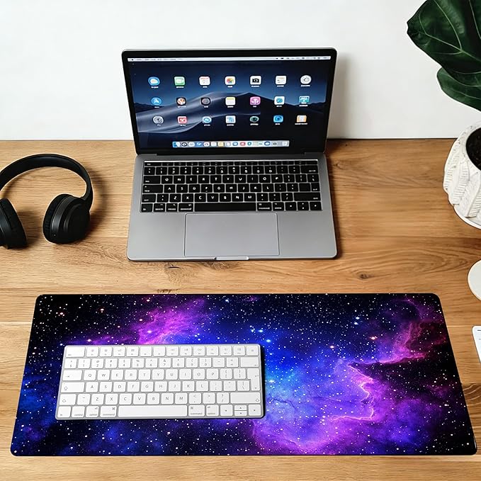 Galaxy Stars Space Mouse Pad,35.4 x 15.7 Inch Large Mouse Mat Non-Slip Rubber Stitched Edges for Writing Desk,Office,Home,Laptop