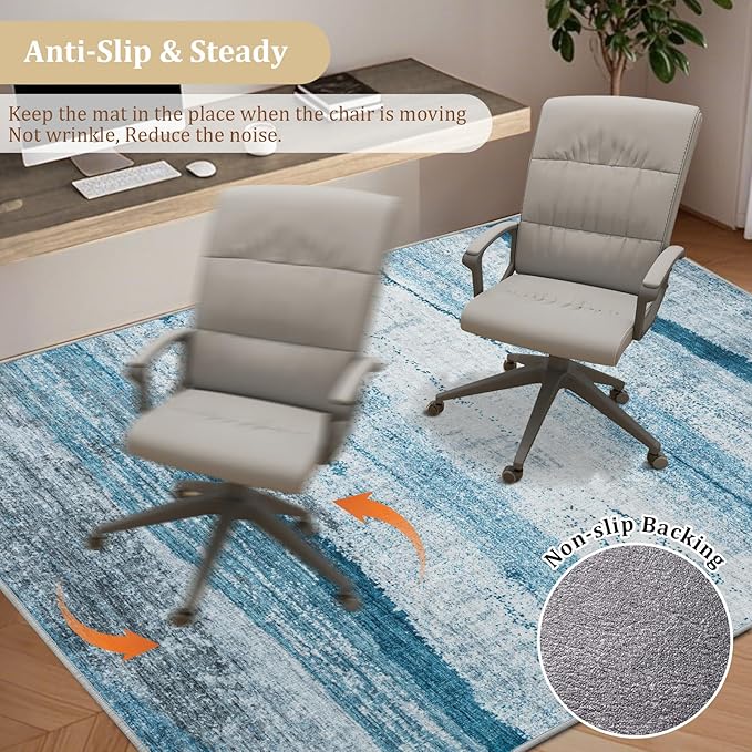 Office Chair Mat for Hardwood Floor, 48"x36" Easy Glide Computer Chair Mat Protector for Rolling Chair Under Desk Rug Nonslip Backing, Machine Wash