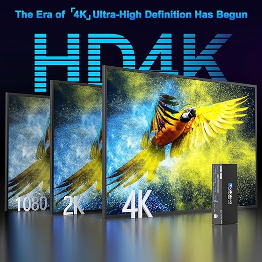 4K HDMI KVM Switch 2 Monitors 2 Computers Dual Monitor Support 4K@60Hz KVM Switcher PC Extended Display for 2 Port Share 4 USB 3.0 HUB Desktop Controller and 2 USB Cables Included