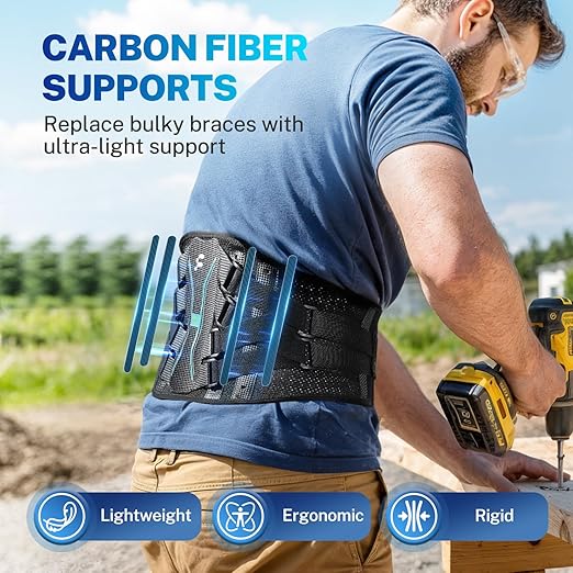 Back Brace for Women Men, Reinforced 3D Lumbar Support Pad, 4 Carbon Fiber Splints, Ultra-thin Air Mesh, Wear for Under Clothes, for Lower Back Pain Relief, Sciatica, Posture, Lifting, Size XL