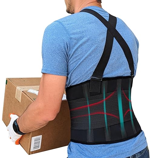 Plus Size Back Brace for Men Lower Back Heavy Lifting with Suspenders, Back Support Belt for Work, Lower Back Brace with Lumbar Support for Back Pain Relief, Construction Warehouse Moving Belt, 4XL