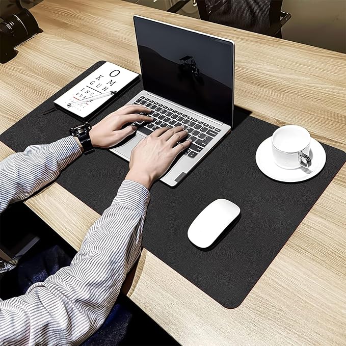 Bloss Black Leather Desk Mat Protector,Laptop Desk Pad,Desk Writing Pad,Leather Mouse Pad,Office Desks Mats,Desk mat for Keyboard and Mouse,Dual-Side Computer Mouse Pads for Office/Home.31.5"x 15.7"