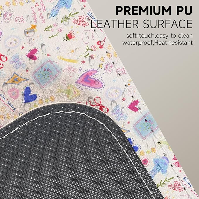 AUPET Leather Large Mouse Pad Desk Blotters – 35 x 17in Cute Desk Mat with PU Surface, Non-Slip Desk Pad Protector,Waterproof Desk Writing Pad for Office Home (Sweet Dreamy Hearts)