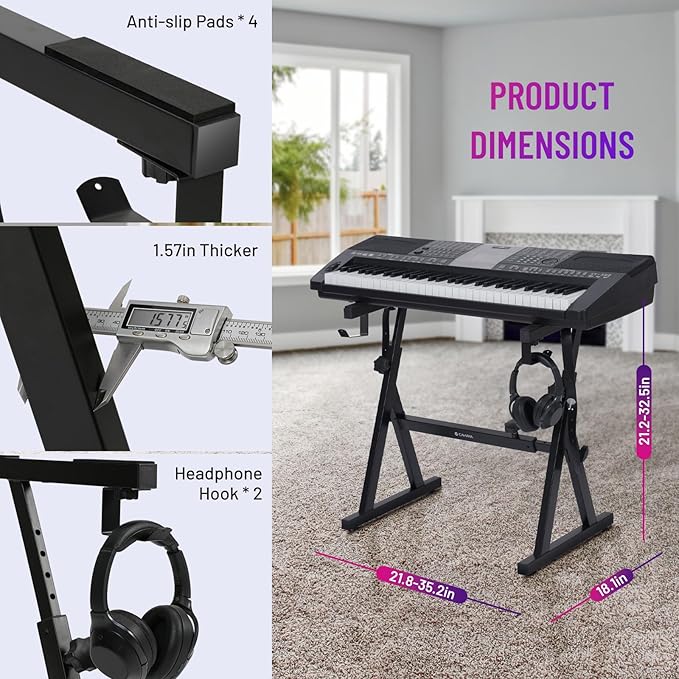CAHAYA Keyboard Stand Piano Adjustable - Z Style Piano Stands Heavy Duty Stable and Portable with Height and Width Adjustable Fits for 54 61 76 88 Keys Electric Pianos Black
