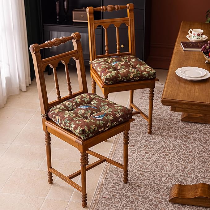 vctops Farmhouse Bird Print Chair Cushions with Ties U-Shaped Soft Comfortable Chair Pads Non Slip Seat Cushions for Indoor Dining Room and Kitchen Chairs (Coffee,16"x16")