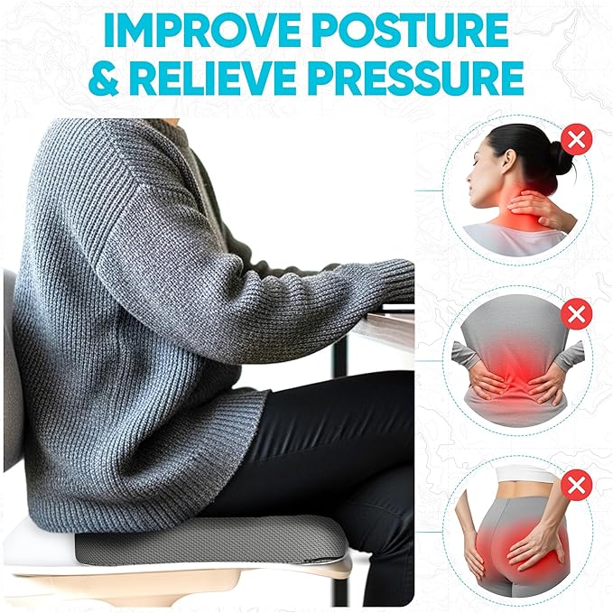 FORTEM Seat Cushion, Office Chair Cushion, Memory Foam Car Seat Cushions, Sciatica Coccyx Tailbone Pain Relief, Chair Cushions for Back Support, Sitting Pad for Gaming, Washable Cover, Non Slip, XL
