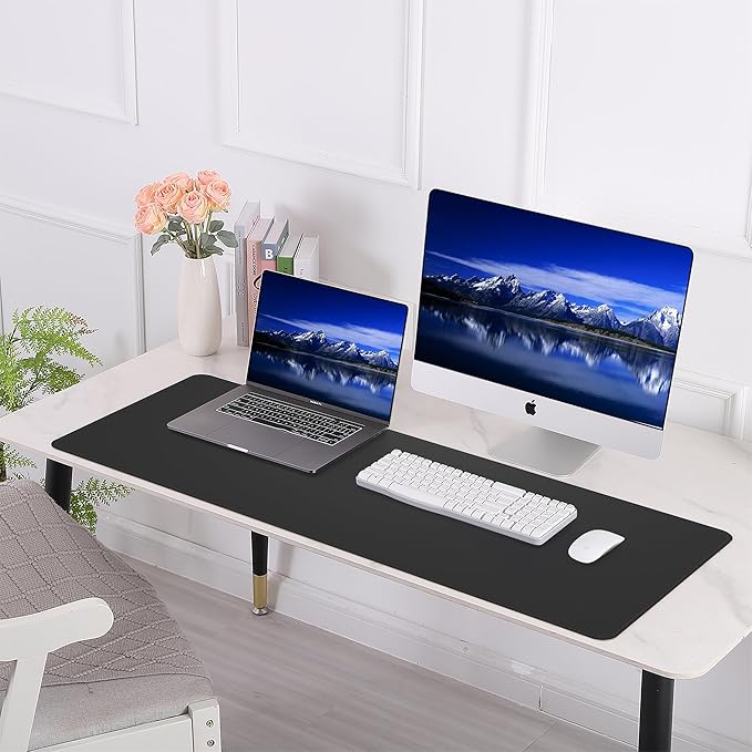 AFIING Cork Desk Mat 35.4" x 17", Dual-Sided Natural Cork & PU Leather Desk Pad, Non-Slip Waterproof Large Mouse Pad for Office, Home & Gaming (Black)