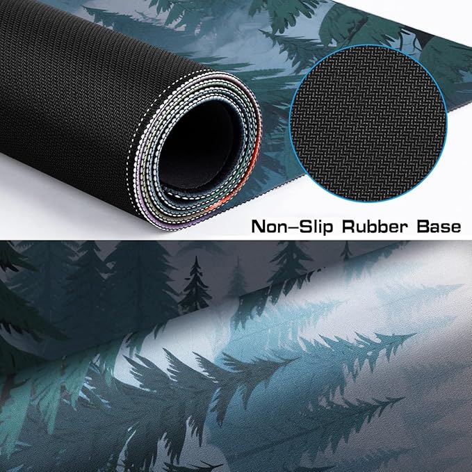 Green Forest Mouse Pad, Large Gaming Mouse Pad, Mountain Landscape Keyboard Pad, Computer Desk Pad 35.4X15.7 Inches