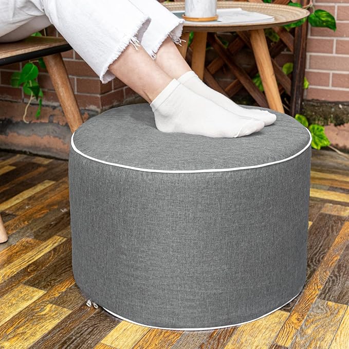 Outdoor Ottoman Outdoor Ottomans for Patio 20x12 Inches Modern Lightweight Foam Stuffed Pouf Outdoor Footstool Footrest Foot Stool Waterproof (Gray)