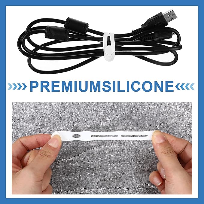 Tellegloww 42 Pcs Silicone Cable Ties Reusable Cord Organizer Adjustable Data Cable Wraps for Earphone Phone Charger Computer Cord Management Straps Travel Essentials(White,3.15 Inch)