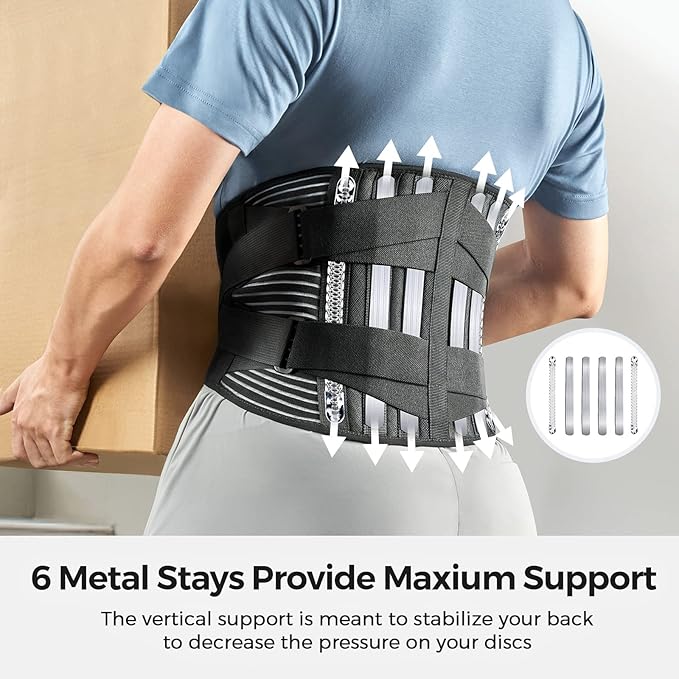 FREETOO Back Braces for Lower Back Pain Relief with 6 Stays, Breathable Back Support Belt for Men/Women for work , Anti-skid lumbar support belt with 16-hole Mesh for sciatica(M)
