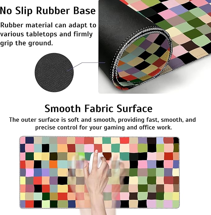 Colored Squares Mouse Pad,35.4 x 15.7 Inch Large Mouse Mat Non-Slip Rubber Stitched Edges for Writing Desk,Office,Home,Laptop