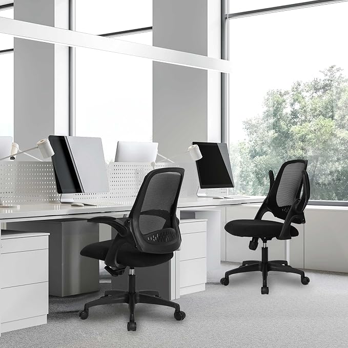 NEO CHAIR Office Desk Gaming Ergonomic Computer Chair with Lumbar Back Support Adjustable Height Swivel Rolling Wheels Flip-up Arms Mesh Chair for Home Vanity (Black)