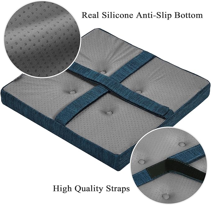 baibu 12 Inches Memory Foam Square Seat Cushion Set of 2, Dual-Layer Design Bar Stool Square Seat Cushion with Ties - 2 Pads Only, Dark Blue (12'' (30CM))