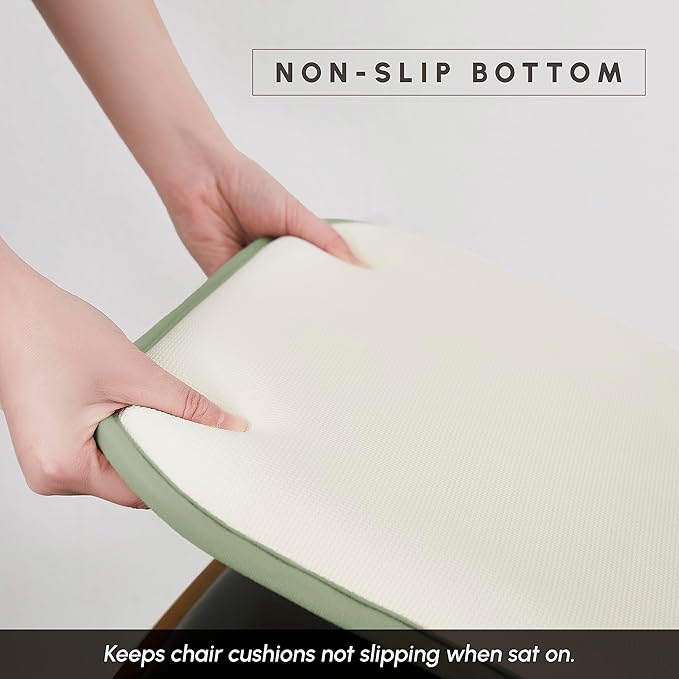 Elegant Comfort 2 Pack Chair Cushion Covers - Skid-Proof Rubber Backing - 16 x 16 Inch - Thick Dining Square Shape Seat Covers - Comfortable Textured Chair Pads with Ties - Thatch Pattern, Sage